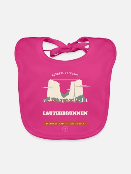 Lauterbrunnen-Tal Retro-Reiseemblem - Baby Bio-Lätzchen - Fuchsia