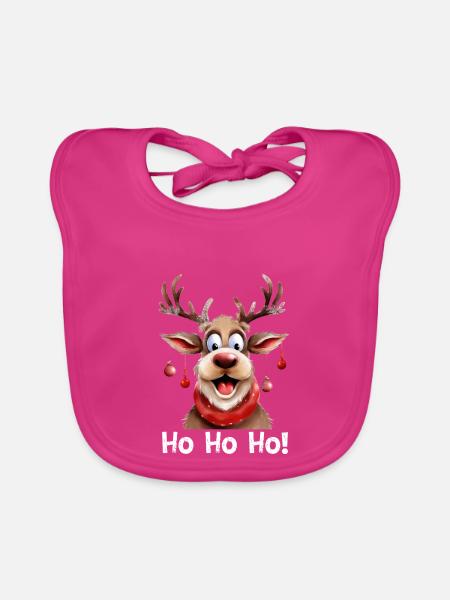 Rentier Ho Ho Ho Weihnachten Lustiges Motiv - Baby Bio-Lätzchen - Fuchsia