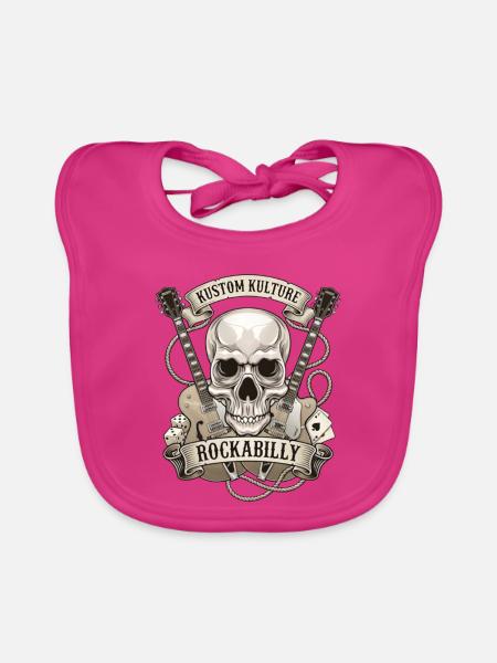 Rockabilly Schädel mit Gitarren - Baby Bio-Lätzchen - Fuchsia - Vorne