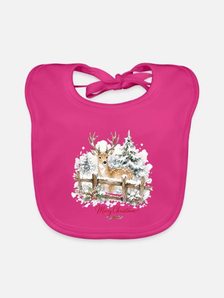 Weihnachtsrentier im Schnee - Baby Bio-Lätzchen - Fuchsia