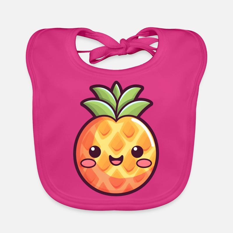 Pineapple with Cute Face - Kawaii Design Organic Baby Bibs