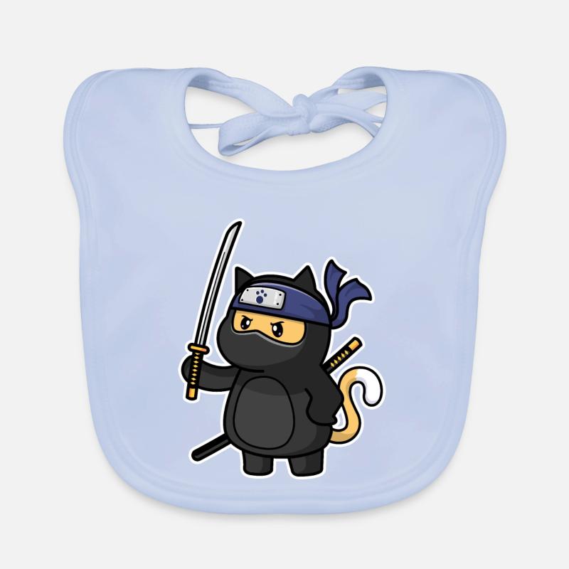 Humor Cute Cat Kawaii Chibi as Ninja Cat Organic Baby Bibs