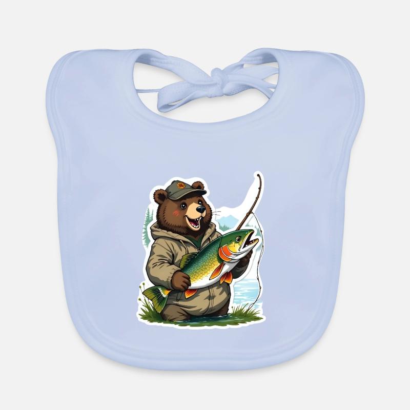Frog bear with trout Organic Baby Bibs
