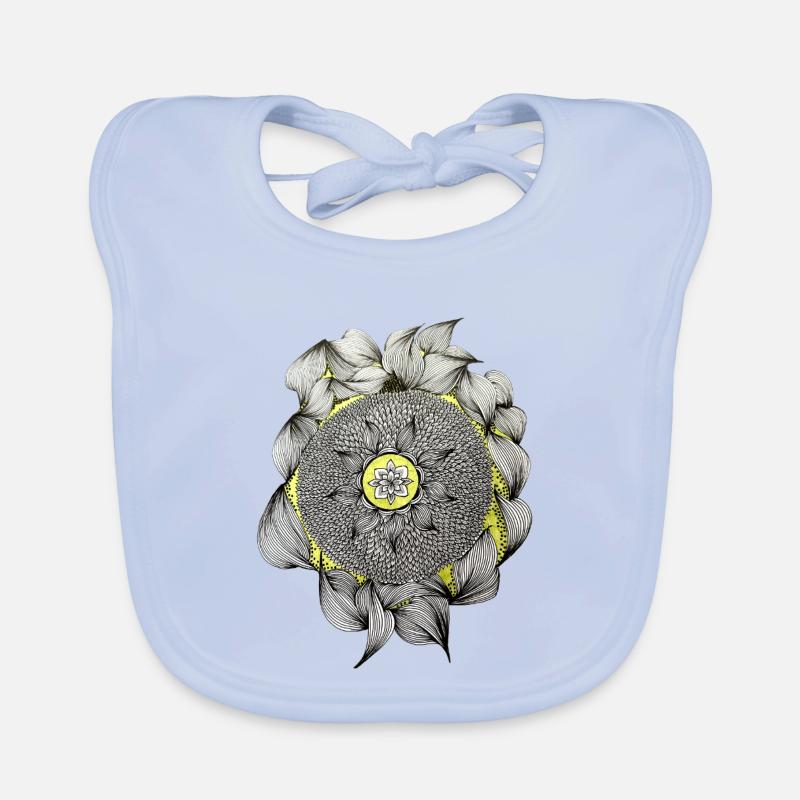 Fleur de mandala avec un accent jaune magique Bavoir bio Bébé