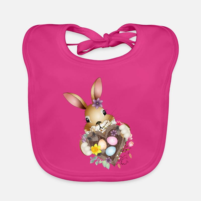 Cute Easter bunny with heart and Easter basket Organic Baby Bibs