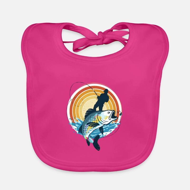 Pêcheur et poisson géant dans le cercle du soleil - Bavoir bio Bébé - fuchsia