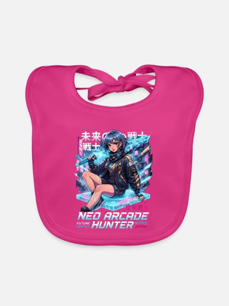 Neo Arcade Jägerin: Zukunftskämpfer - Baby Bio-Lätzchen - Fuchsia