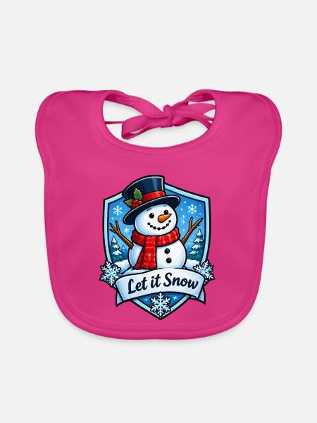 Schneemann Winterzauber - Baby Bio-Lätzchen - Fuchsia - Vorne