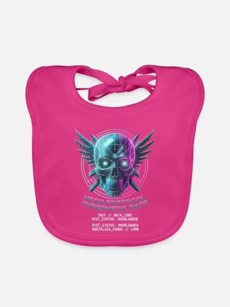 Totenkopf Neon, Synthwave, Cyberpunk, Halloween - Baby Bio-Lätzchen - Fuchsia - Vorne