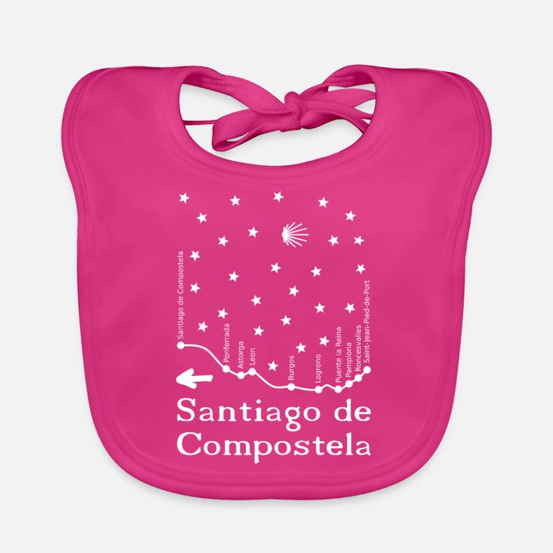 Saint Jacques de Compostelle II 002 Blanc - Bavoir bio Bébé - fuchsia