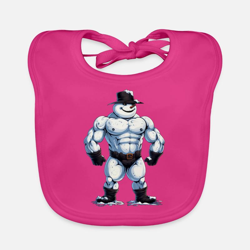 ok… Ein Bodybuilder Schneemann… - Baby Bio-Lätzchen - Fuchsia