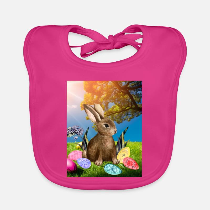 Spring Easter bunny with Easter eggs Organic Baby Bibs