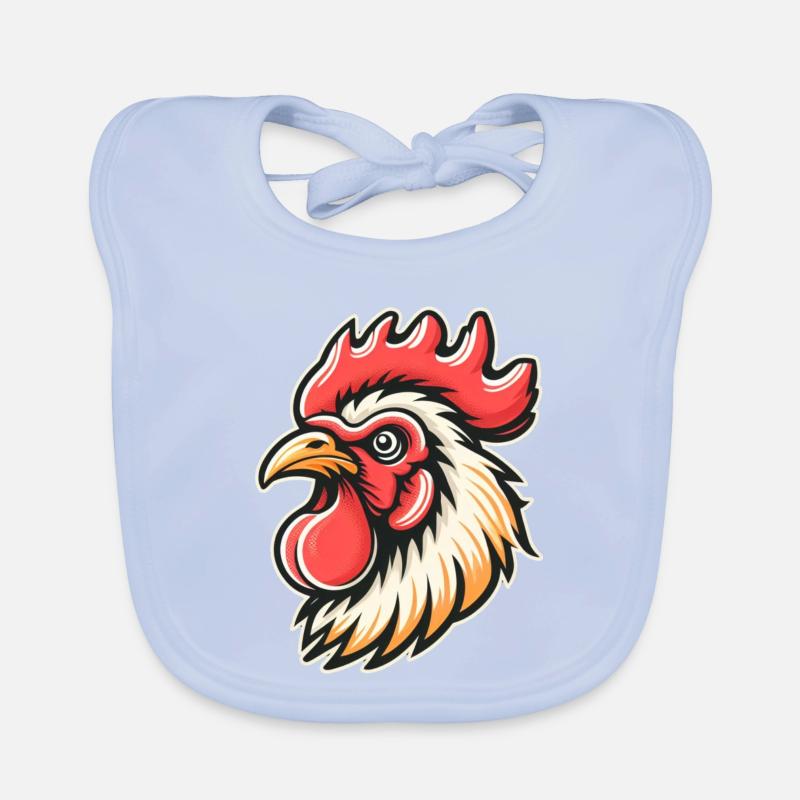 Comic Rooster Head Photorealistic Organic Baby Bibs