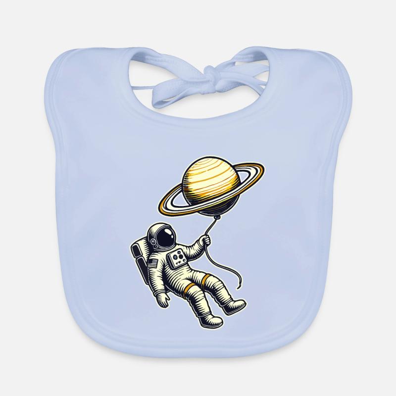 Schwebend mit Saturn – Astronaut Ballon Design Baby Bio-Lätzchen