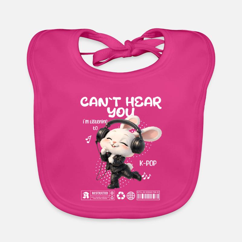 K-Pop Häschen mit Kopfhörern - Baby Bio-Lätzchen - Fuchsia