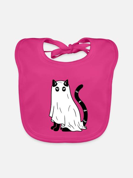 Halloween Katze Gespenst - SW - Baby Bio-Lätzchen - Fuchsia - Vorne