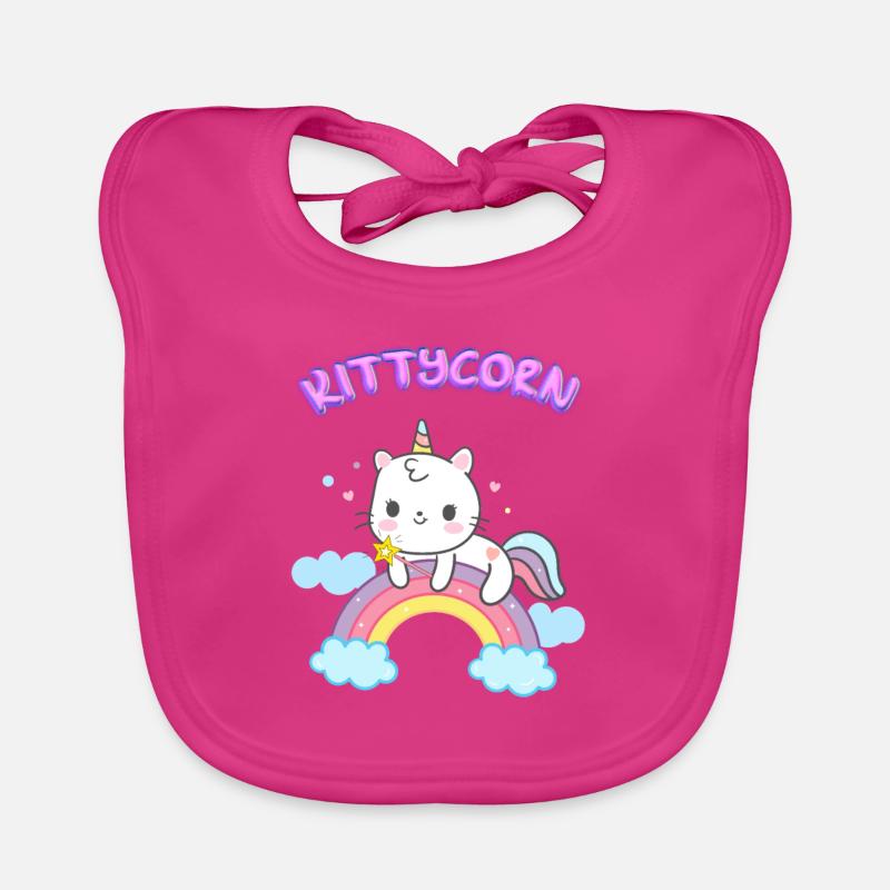 Kittycorn niedlich Katze Einhorn auf Regenbogen - Baby Bio-Lätzchen - Fuchsia