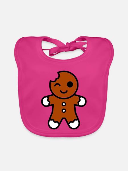 Funny bitten gingerbread man christmas - Organic Baby Bibs - fuchsia - Front