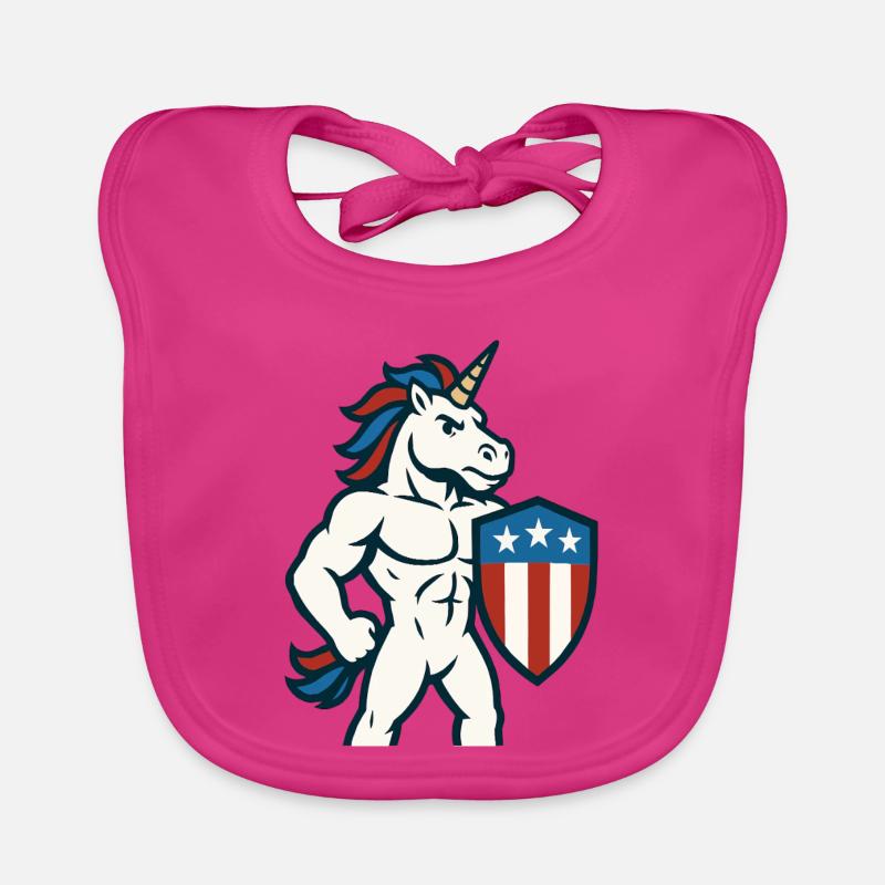 Patriotisches Einhorn-Maskottchen-Power-Schild-Design Baby Bio-Lätzchen