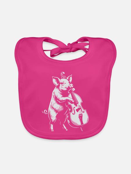Swine spielt Kontrabass - Baby Bio-Lätzchen - Fuchsia - Vorne