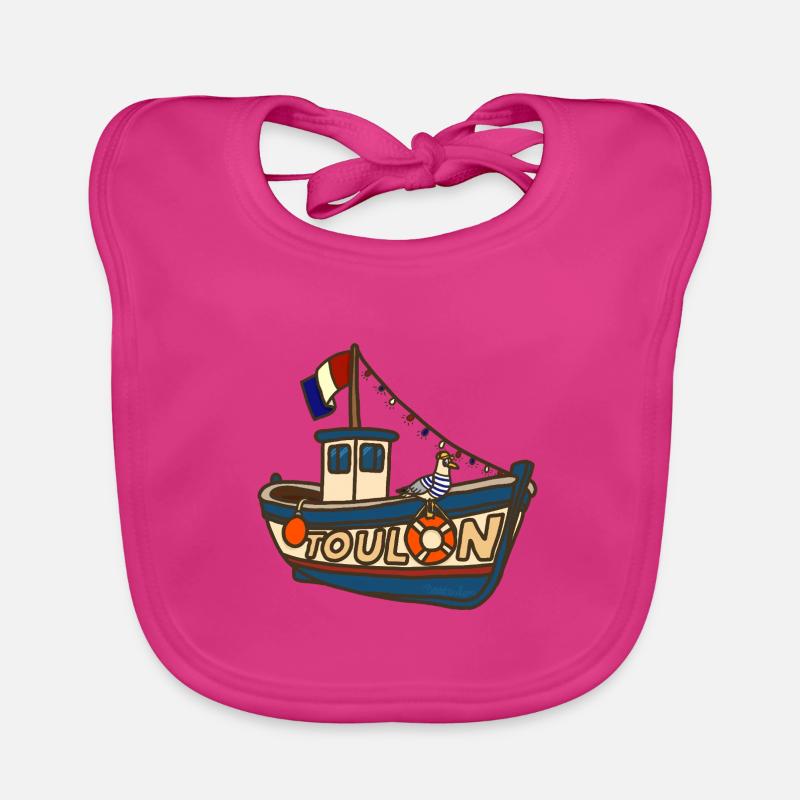 Fischerboot Toulon mit lustiger Möwe - Baby Bio-Lätzchen - Fuchsia