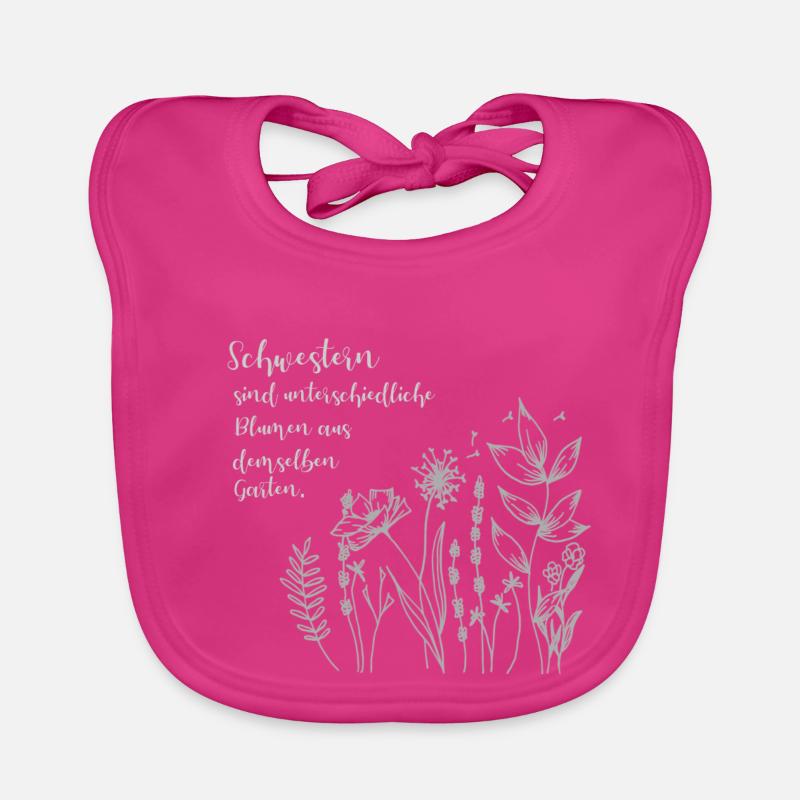 Schwestern-Spruch mit Wildblumen - Baby Bio-Lätzchen - Fuchsia