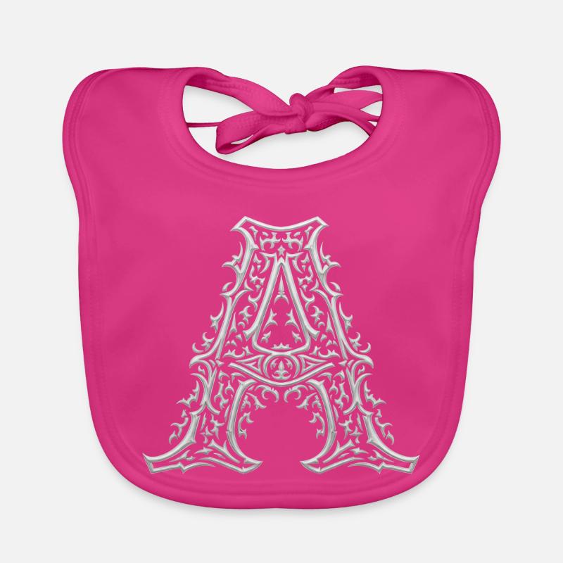 Letter A with silver arabesques Organic Baby Bibs