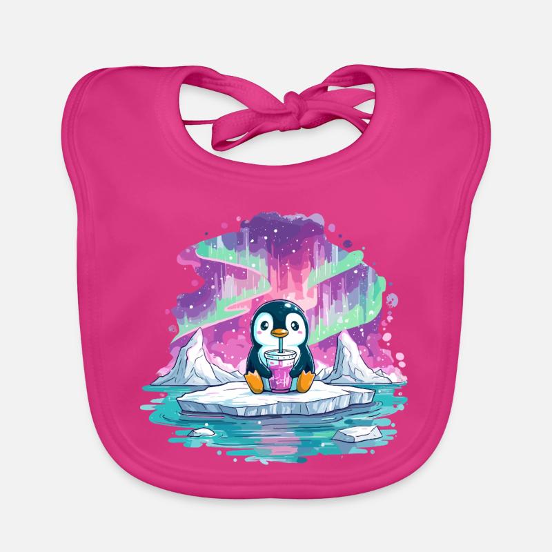 Pingouin sur glace avec boisson rose Bavoir bio Bébé