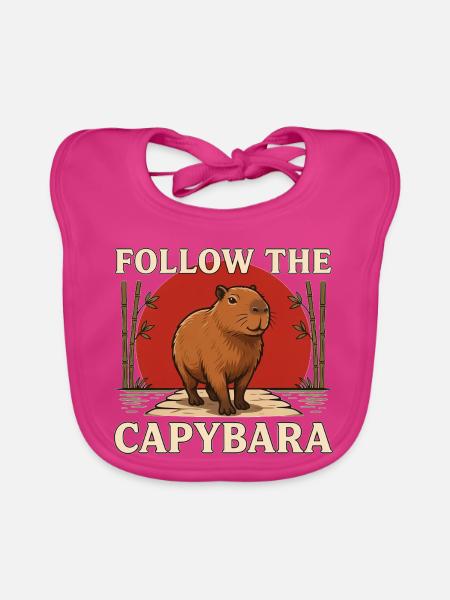 Folge der Capybara – Vintage-Tierdesign - Baby Bio-Lätzchen - Fuchsia - Vorne