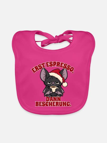 Fledermaus vor der Bescherung - Baby Bio-Lätzchen - Fuchsia - Vorne