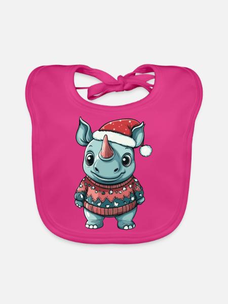 Bande dessinée de Noël Rhino - Bavoir bio Bébé - fuchsia - Devant