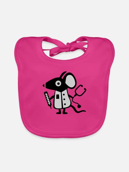 Maus Arzt - Doctor - Ratte - Baby Bio-Lätzchen - Fuchsia - Vorne