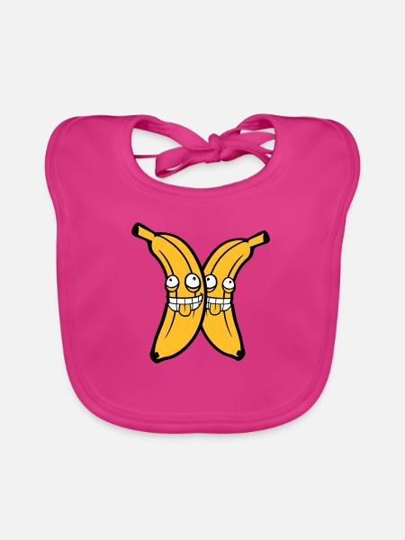2 friends team couple banana fruit crazy grimace - Organic Baby Bibs - fuchsia - Front