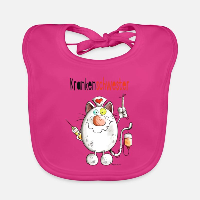 Happy Krankenschwester Katze - Comic - Baby Bio-Lätzchen - Fuchsia