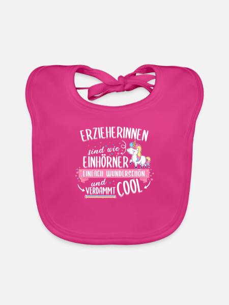 Erzieher Erzieherin Kinder Einhorn Spruch Beruf - Baby Bio-Lätzchen - Fuchsia
