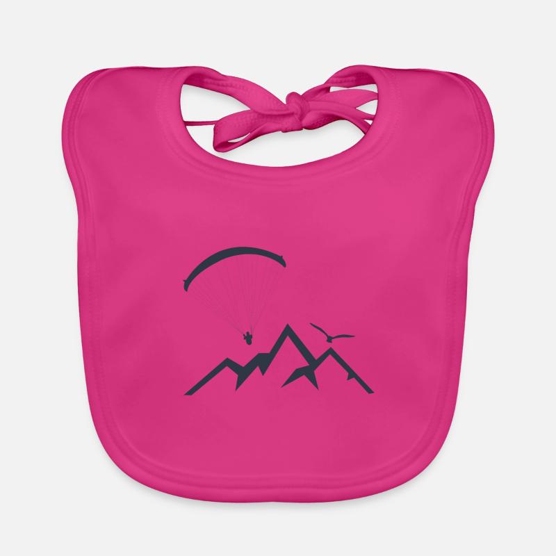Idée cadeau Montagnes Parapente - Bavoir bio Bébé - fuchsia
