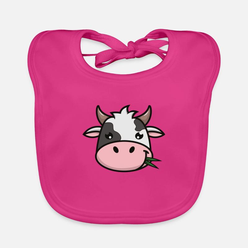 süßes Kuh Gesicht | Kopf - Baby Bio-Lätzchen - Fuchsia