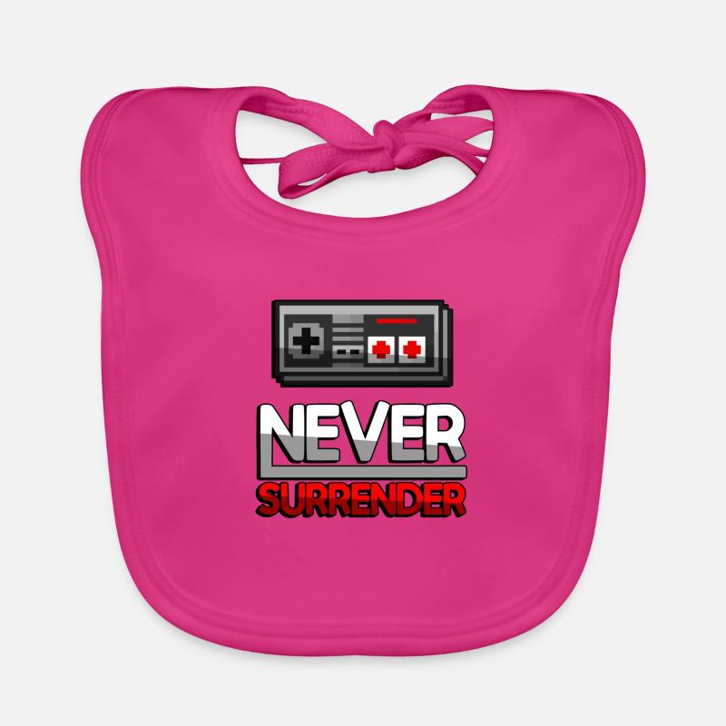 NEVER SURRENDER (Rot) + NES Controller - Gaming Baby Bio-Lätzchen