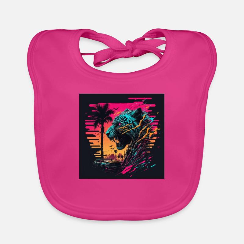 Tiger with neon colors, synthwave / 80s Organic Baby Bibs