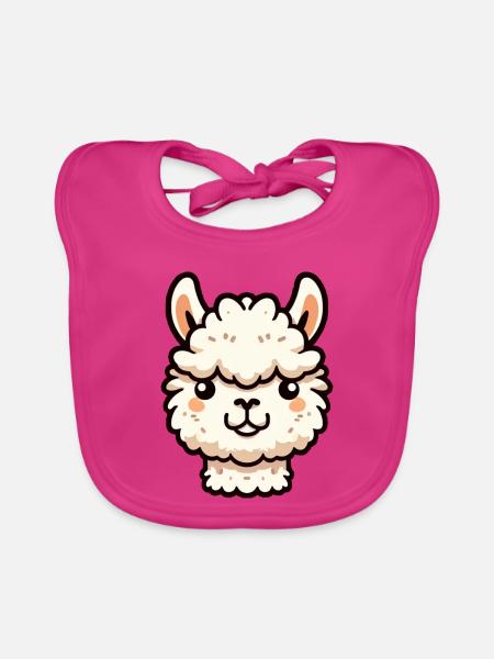 Alpaka Lama Kopf Comic Cartoon - Baby Bio-Lätzchen - Fuchsia - Vorne