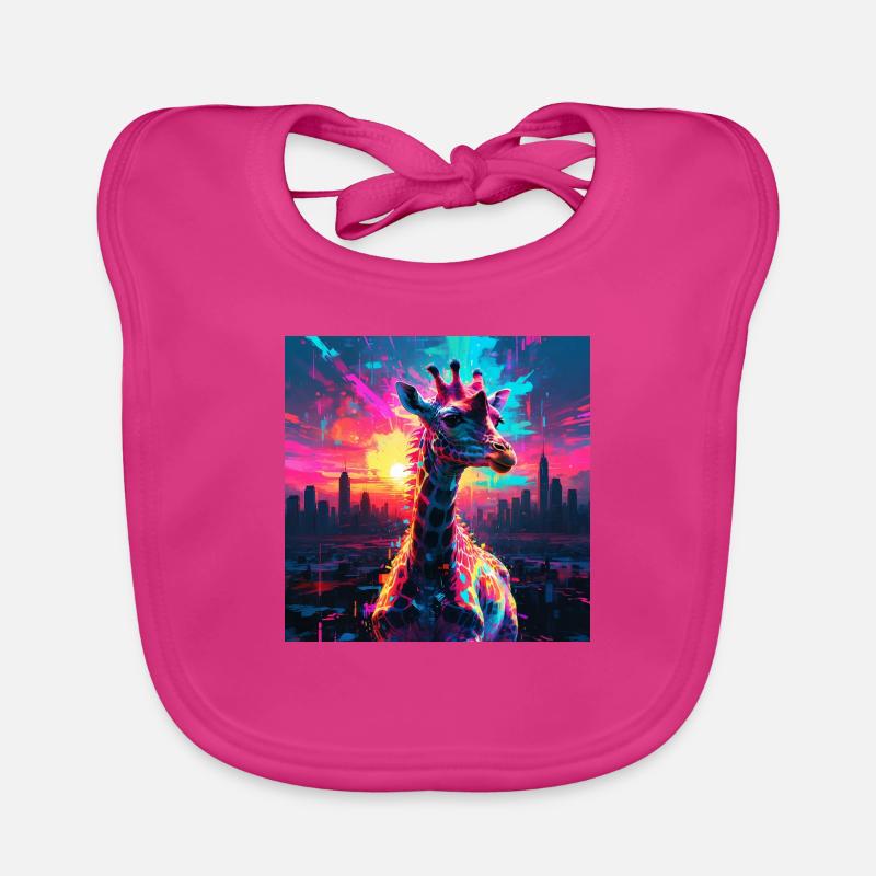 Girafe néon - Bavoir bio Bébé - fuchsia