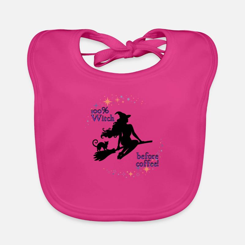 100 % Sorcière avant le café - Bavoir bio Bébé - fuchsia