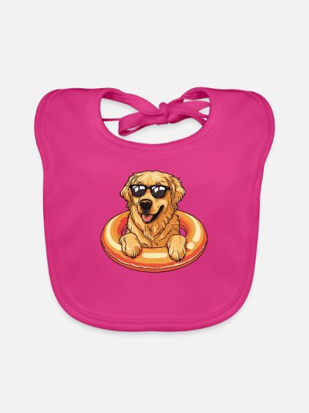 Golden Retriever Hund Comic Cool - Baby Bio-Lätzchen - Fuchsia - Vorne