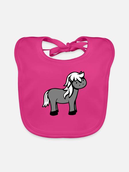 Pferd Süß Pony Fohlen Pferdemädchen Niedlich Comic - Baby Bio-Lätzchen - Fuchsia - Vorne