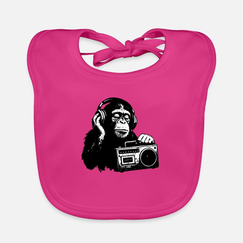 Monkey with cassette recorder Organic Baby Bibs