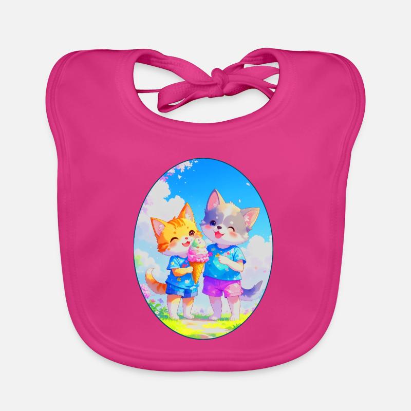 Kätzchen, Hündchen & Eiscreme (Oval) Organic Baby Bibs