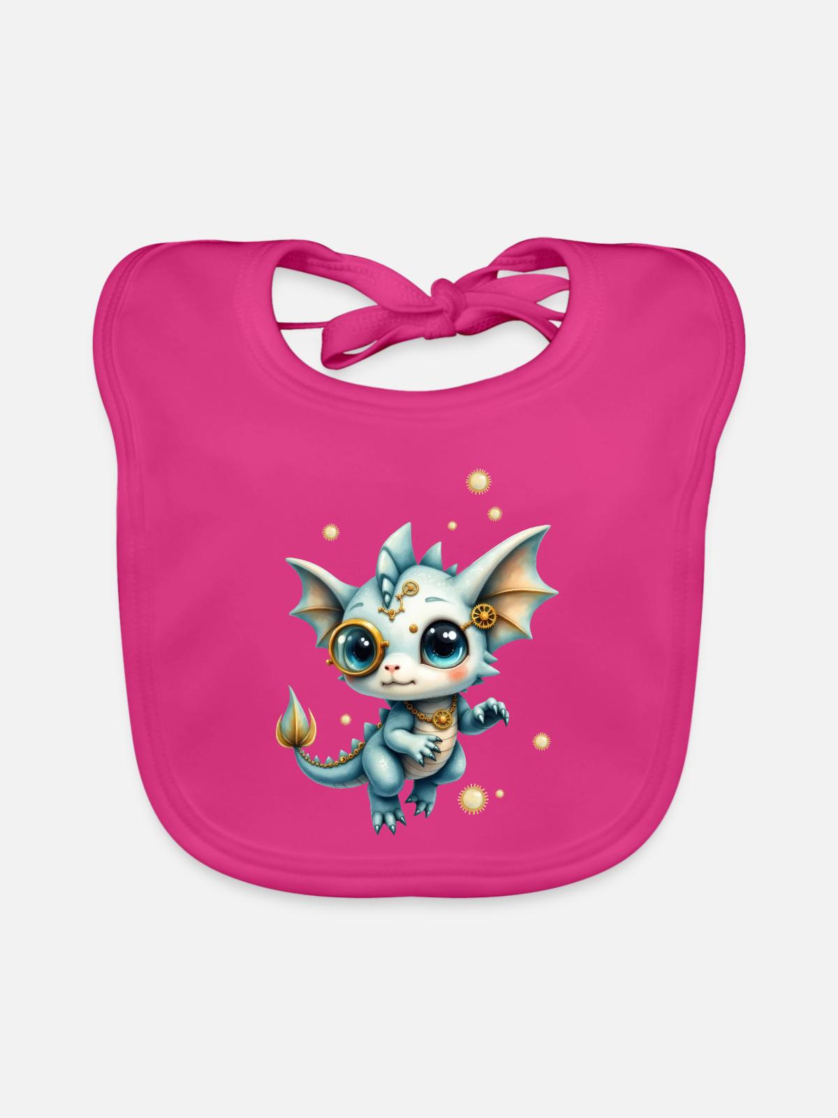Steampunk Drache mit Lupe - Baby Bio-Lätzchen - Fuchsia - Vorne
