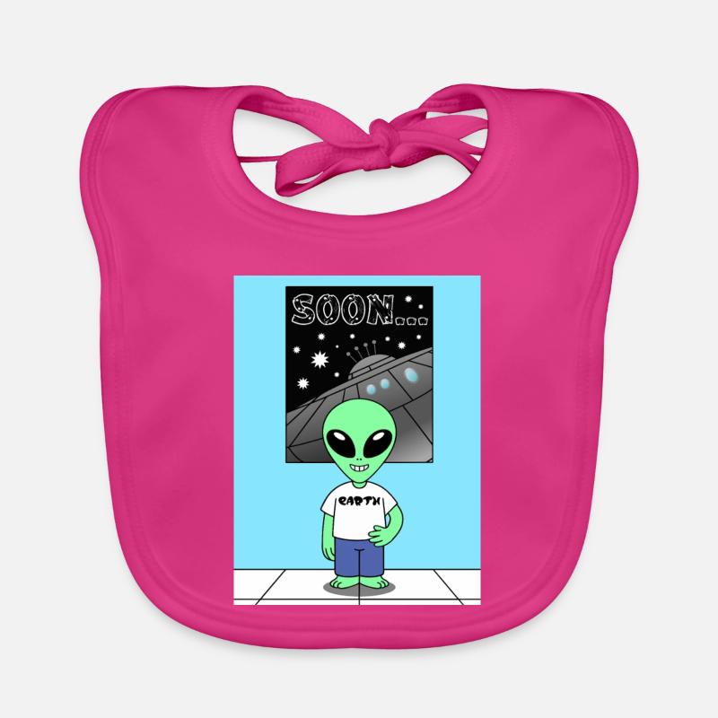 Alien devant le vaisseau spatial Terre Bavoir bio Bébé