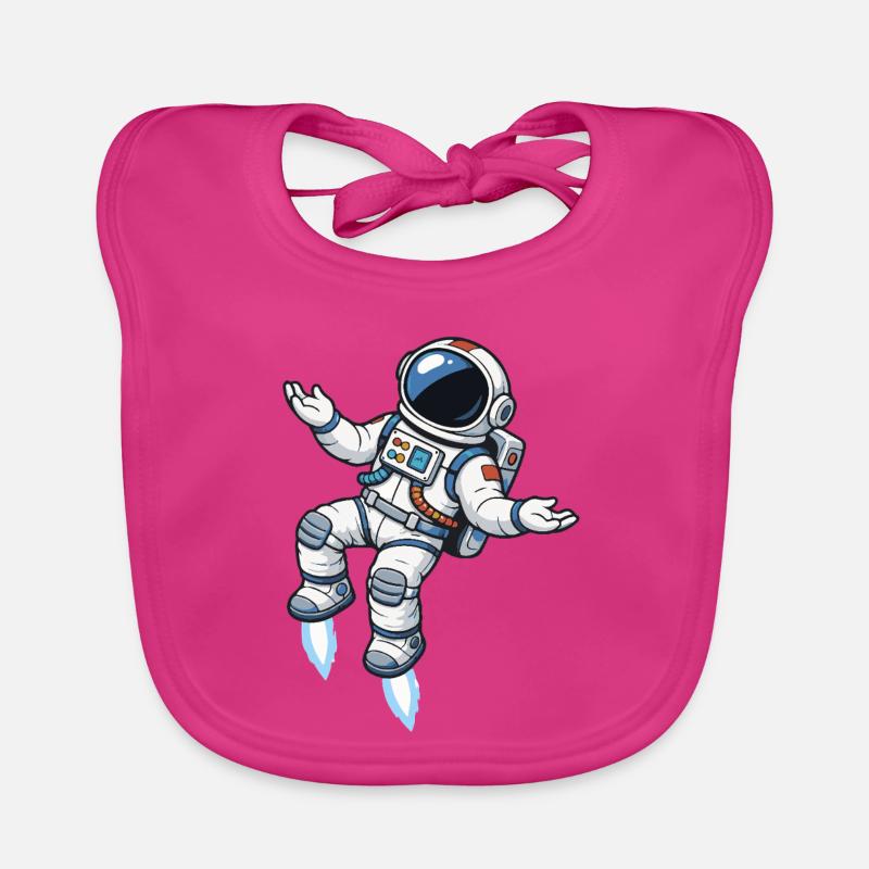Schwebender Comic Astronaut mit Raketenantrieb - Baby Bio-Lätzchen - Fuchsia