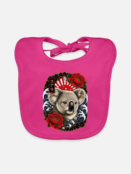 Koala im japanischen Irezumi Tattoo Stil - Baby Bio-Lätzchen - Fuchsia - Vorne